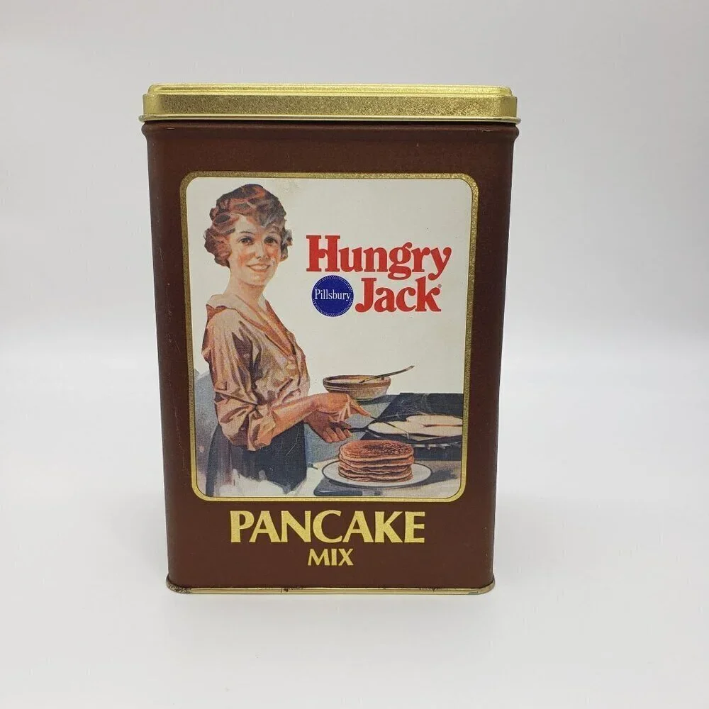 Vintage Pillsbury Hungry Jack Pancake Mix Tin Canister Collectible 1984 Kitchen